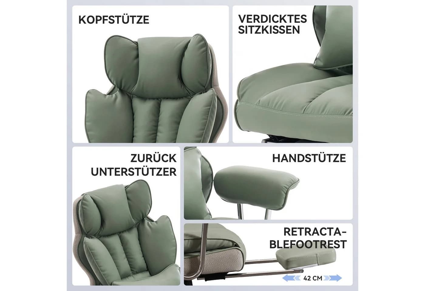 EFOMAO Chefsessel Ergonomischer Executive Grün PU-Kunstleder Bürodrehstuhl - Bild 4