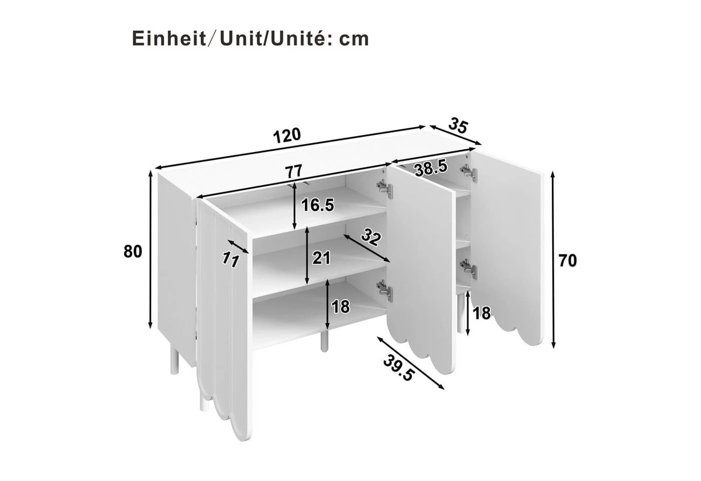 Ulife Sideboard Kommode 120x35x80 cm Weiß