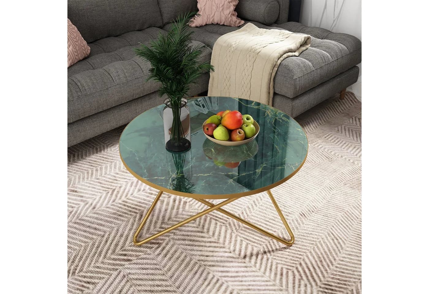 HOLTICO Couchtisch Rund 80 cm Pflanzentisch Outdoor Marmormuster - Bild 3