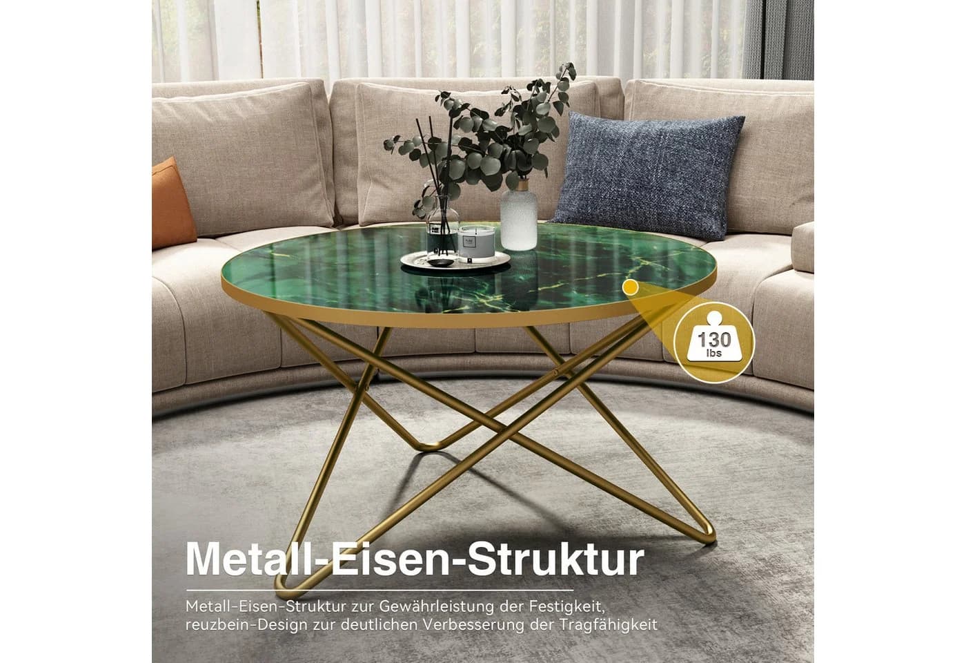 HOLTICO Couchtisch Rund 80 cm Pflanzentisch Outdoor Marmormuster - Bild 4