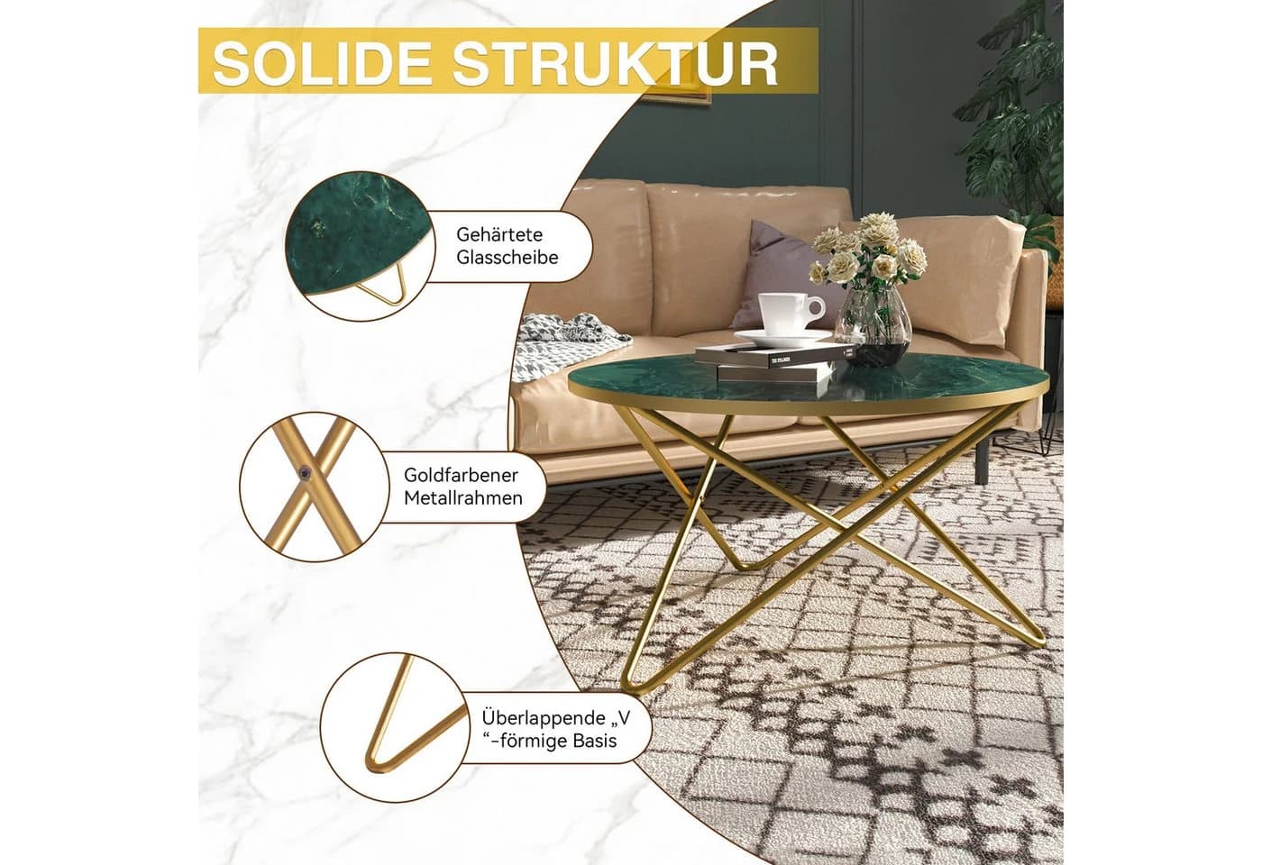 HOLTICO Couchtisch Rund 80 cm Pflanzentisch Outdoor Marmormuster - Bild 5