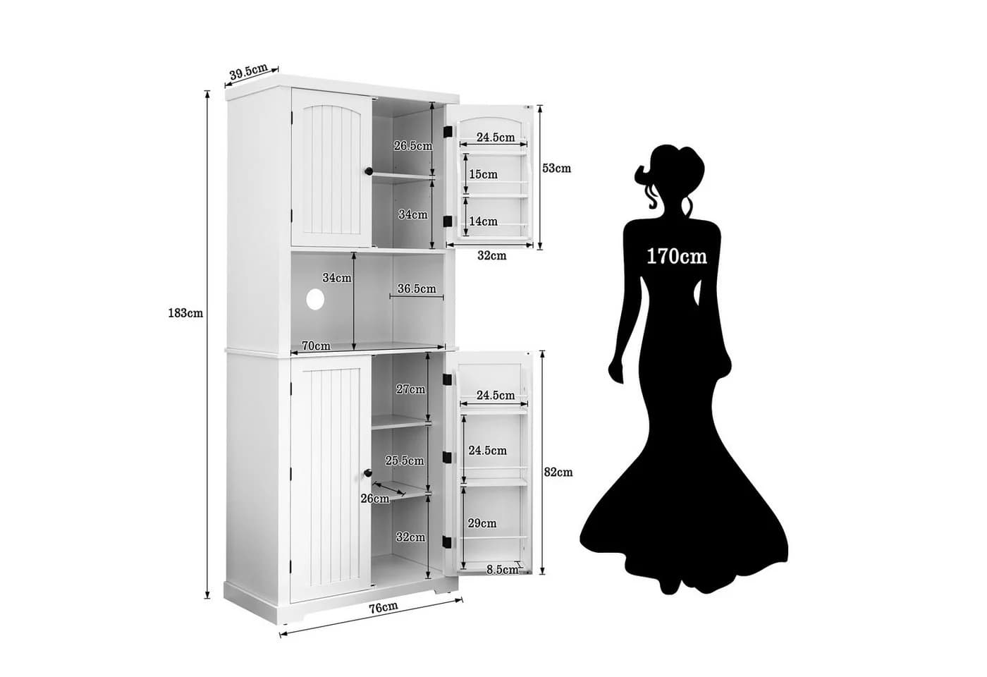 HOLTICO Hochschrank Küchenschrank mit Arbeitsplatte, Buffetschrank, Esszimmerschrank 183cm