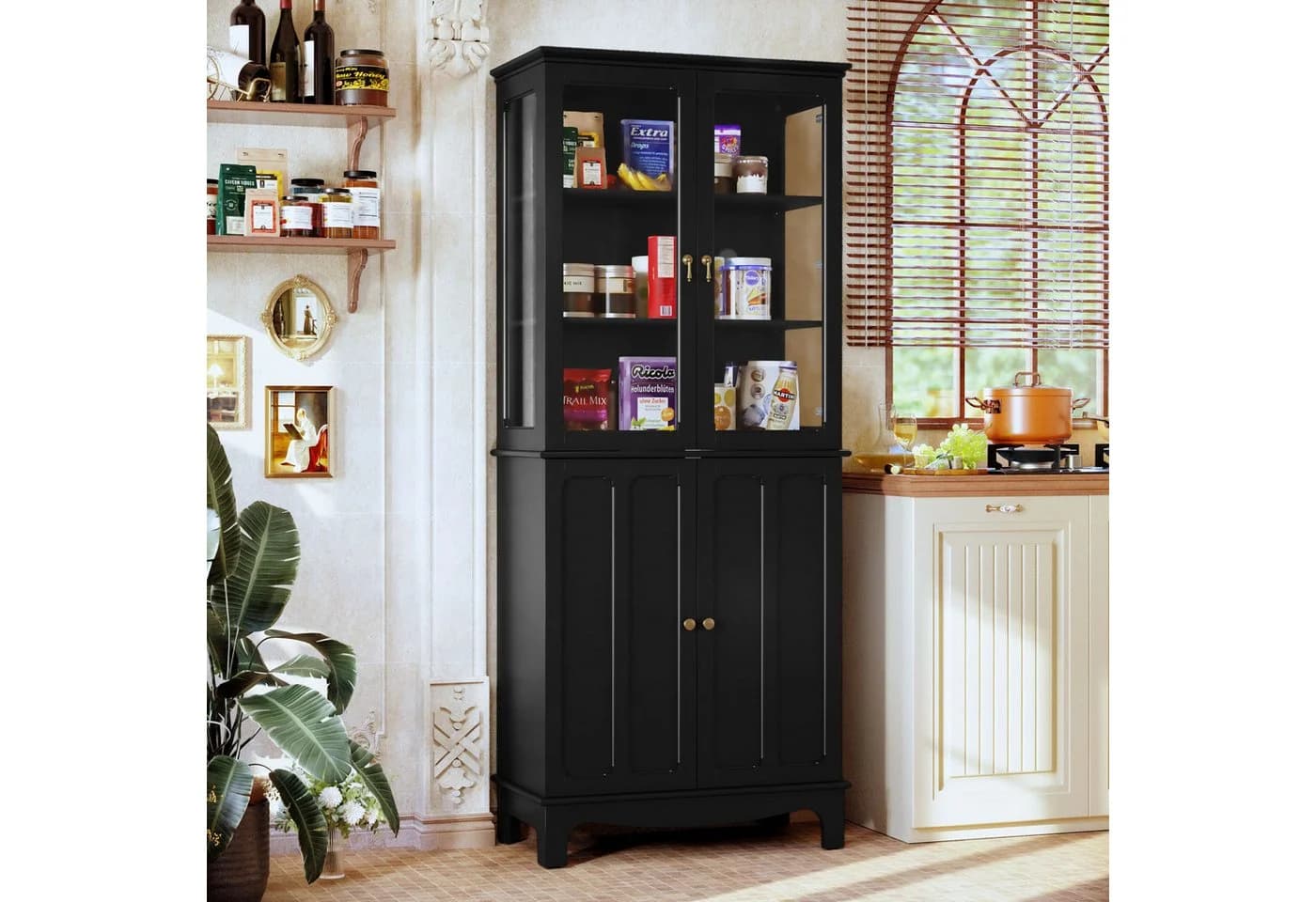 HOLTICO Hochschrank 183 cm Klassischer Glasküchenschrank mit 4 Glastüren - Bild 2