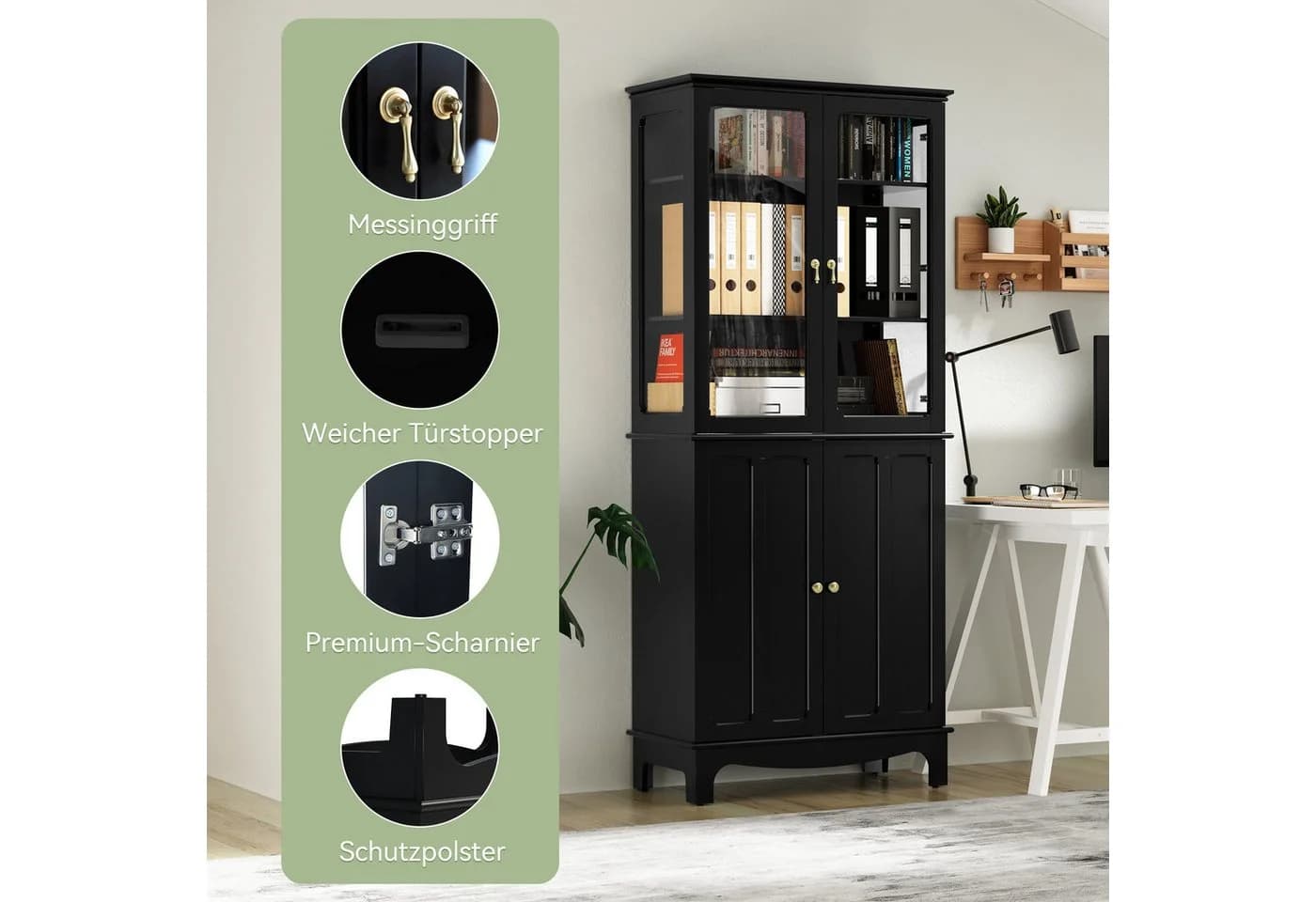 HOLTICO Hochschrank 183 cm Klassischer Glasküchenschrank mit 4 Glastüren - Bild 4
