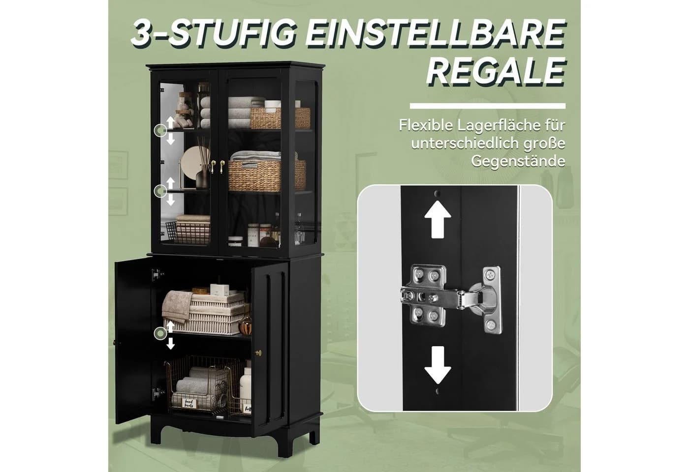 HOLTICO Hochschrank 183 cm Klassischer Glasküchenschrank mit 4 Glastüren - Bild 5
