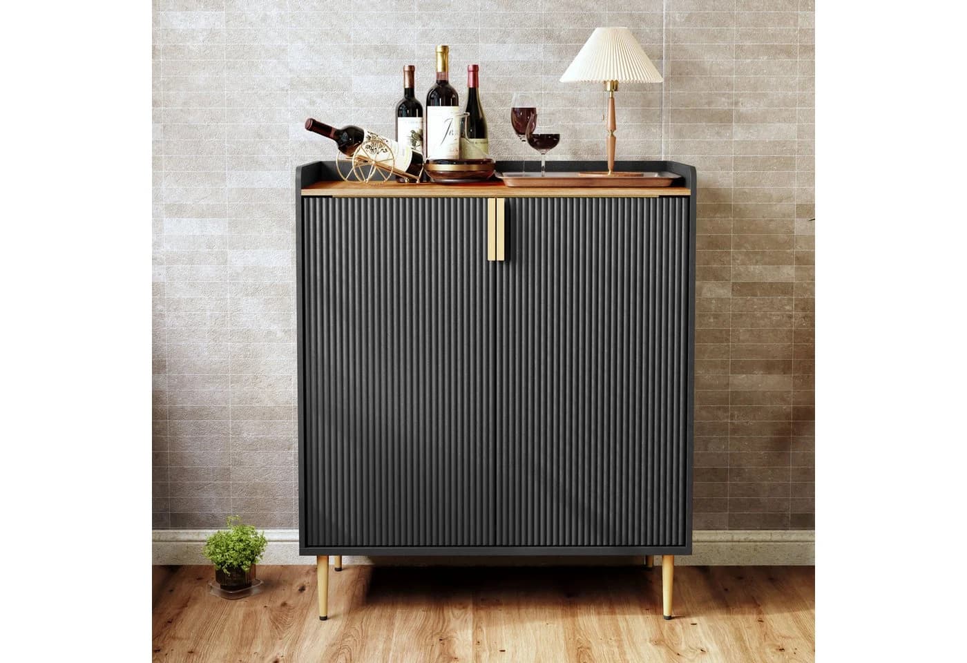 HOLTICO Weinschrank Multifunktionaler Bar-Schrank mit 9 Flaschenregalen, 6 Glas-Halterungen, Schublade & Regalen - Bild 4