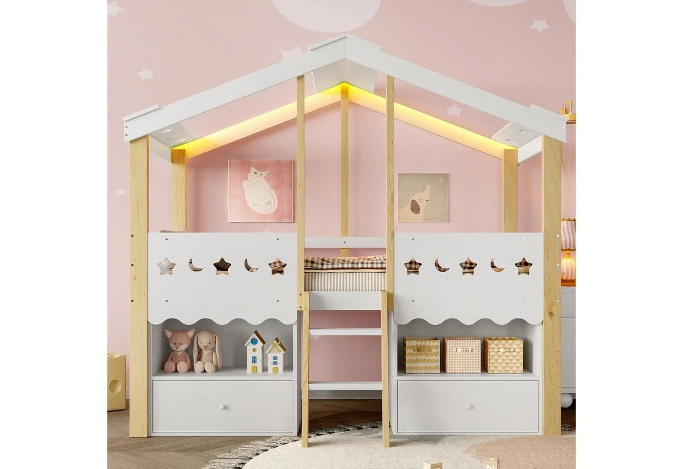 Ulife Kinderbett Hausform mit LED-Beleuchtung und Schubladen - Bild 3