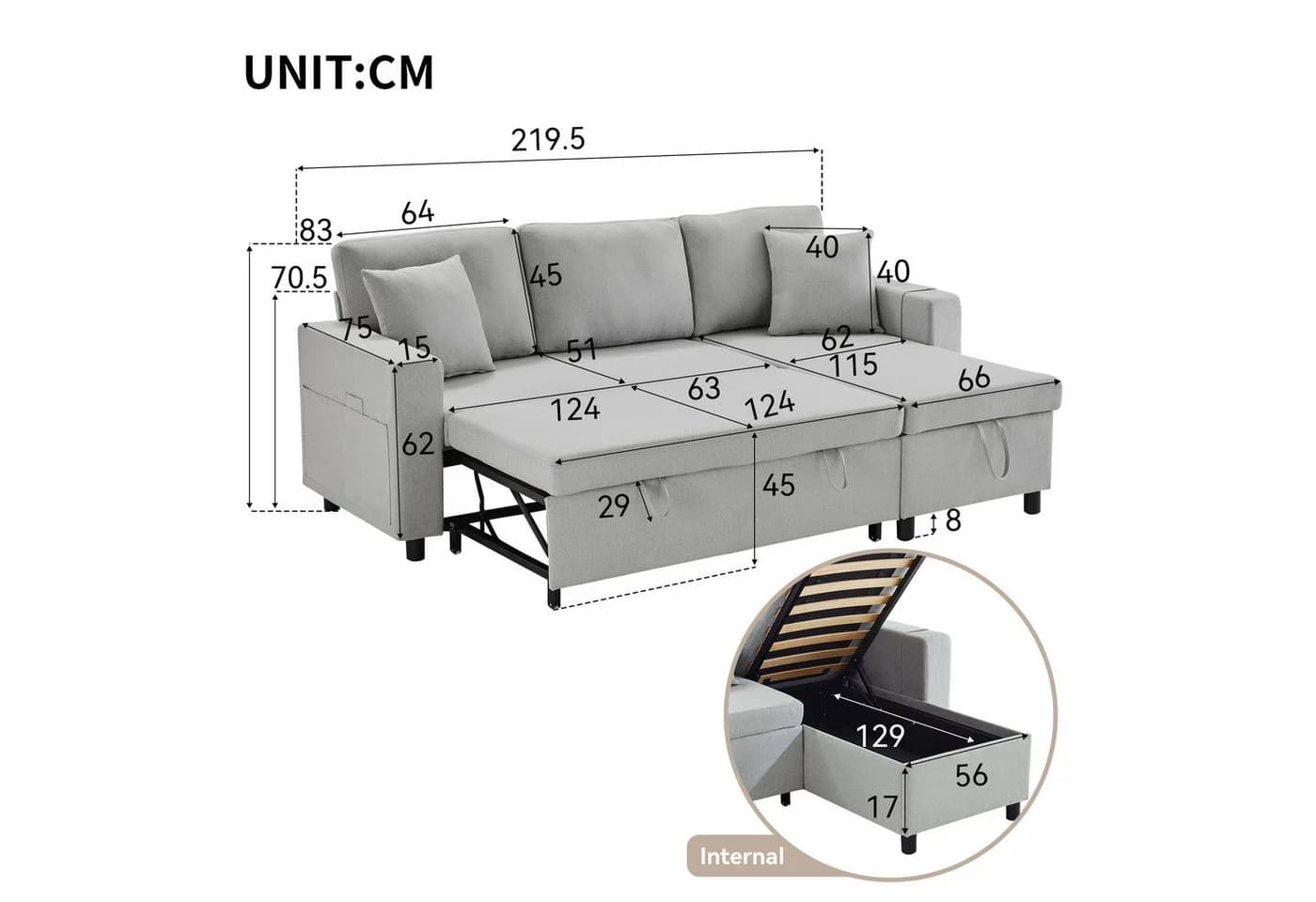 Ulife Schlafsofa Ecksofa mit Schlaffunktion und Taschenbecherhalter