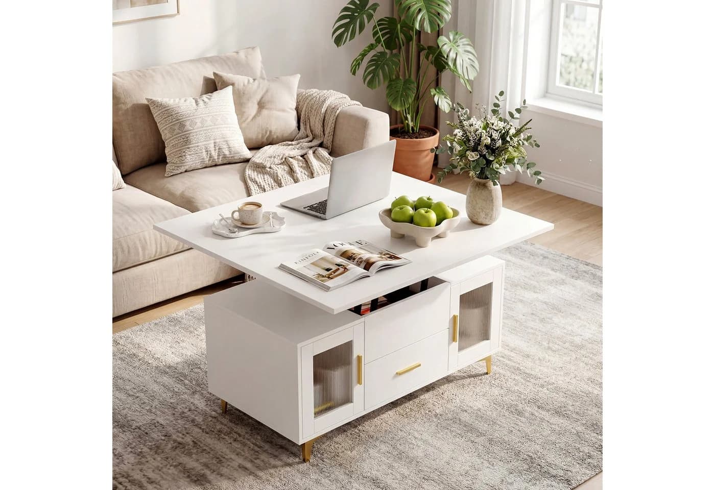 VOWNER Couchtisch Höhenverstellbar 3-in-1 Weiß - Bild 2