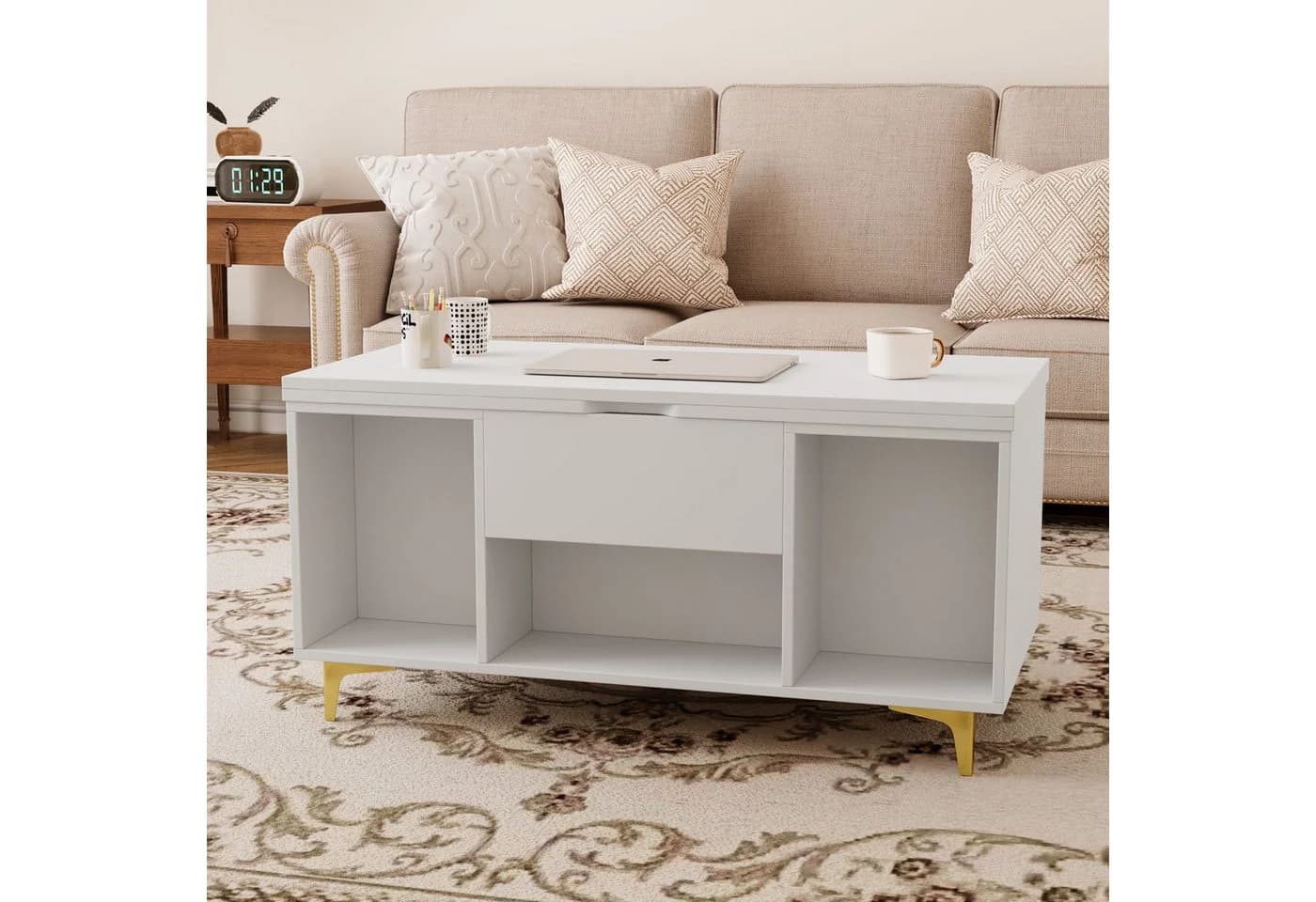 VOWNER Couchtisch Höhenverstellbar 3-in-1 Weiß - Bild 5