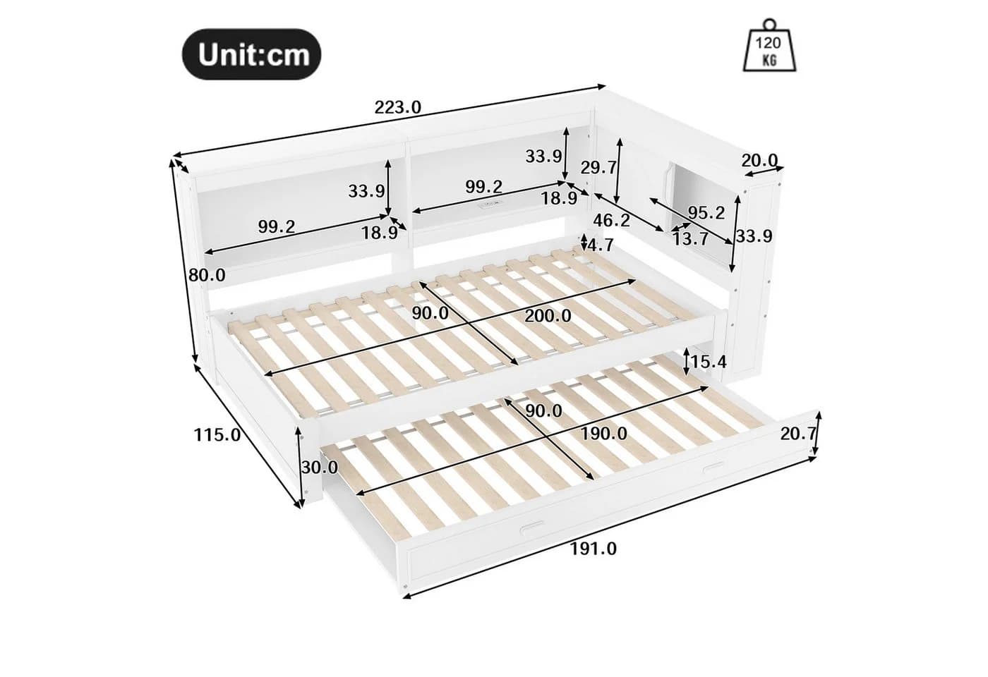 Ulife Daybett mit ausziehbarem Bett LED Weiß - Bild 3