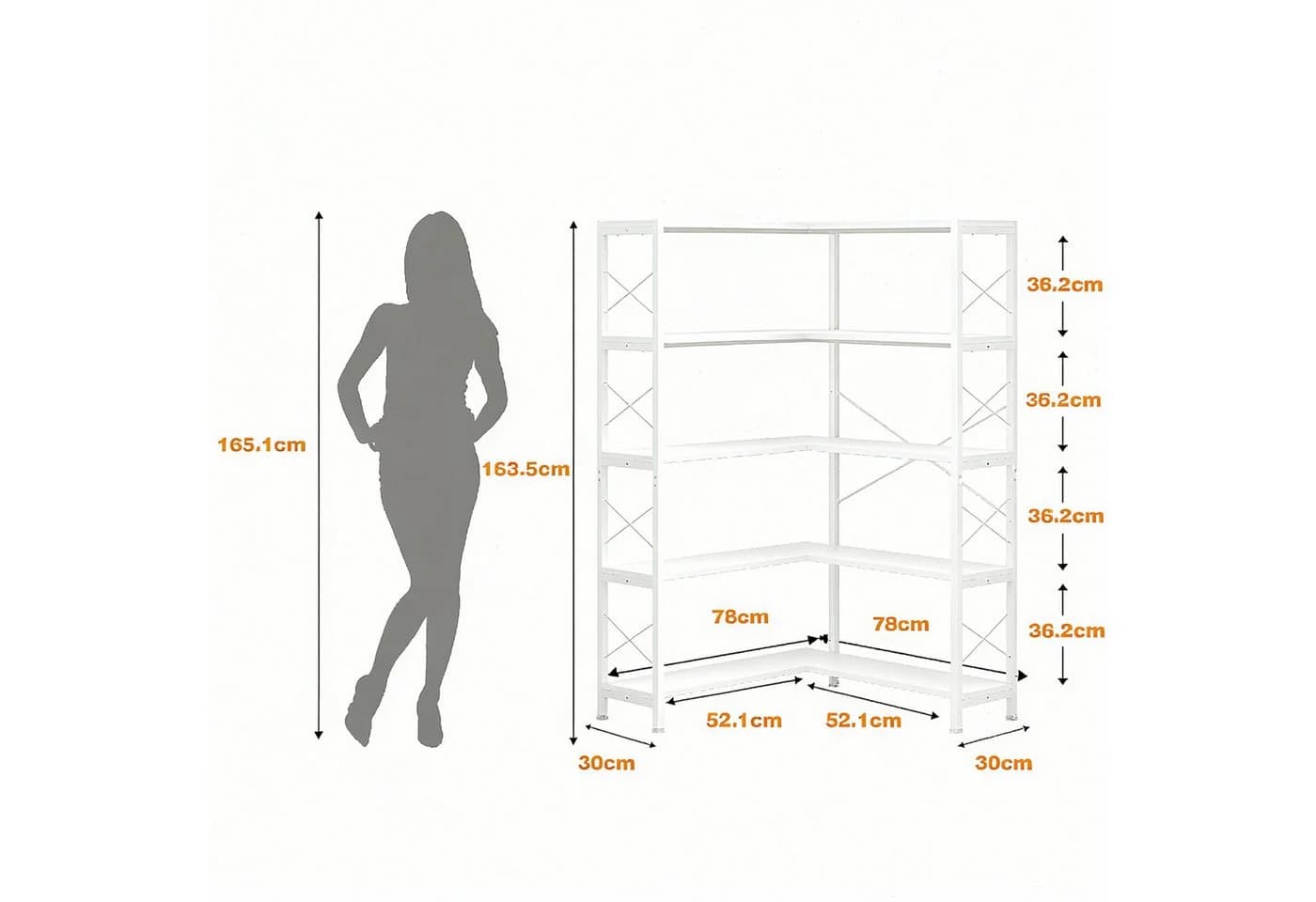 Wildhome Bücherregal 5-Regal Etagere Weiß Metall
