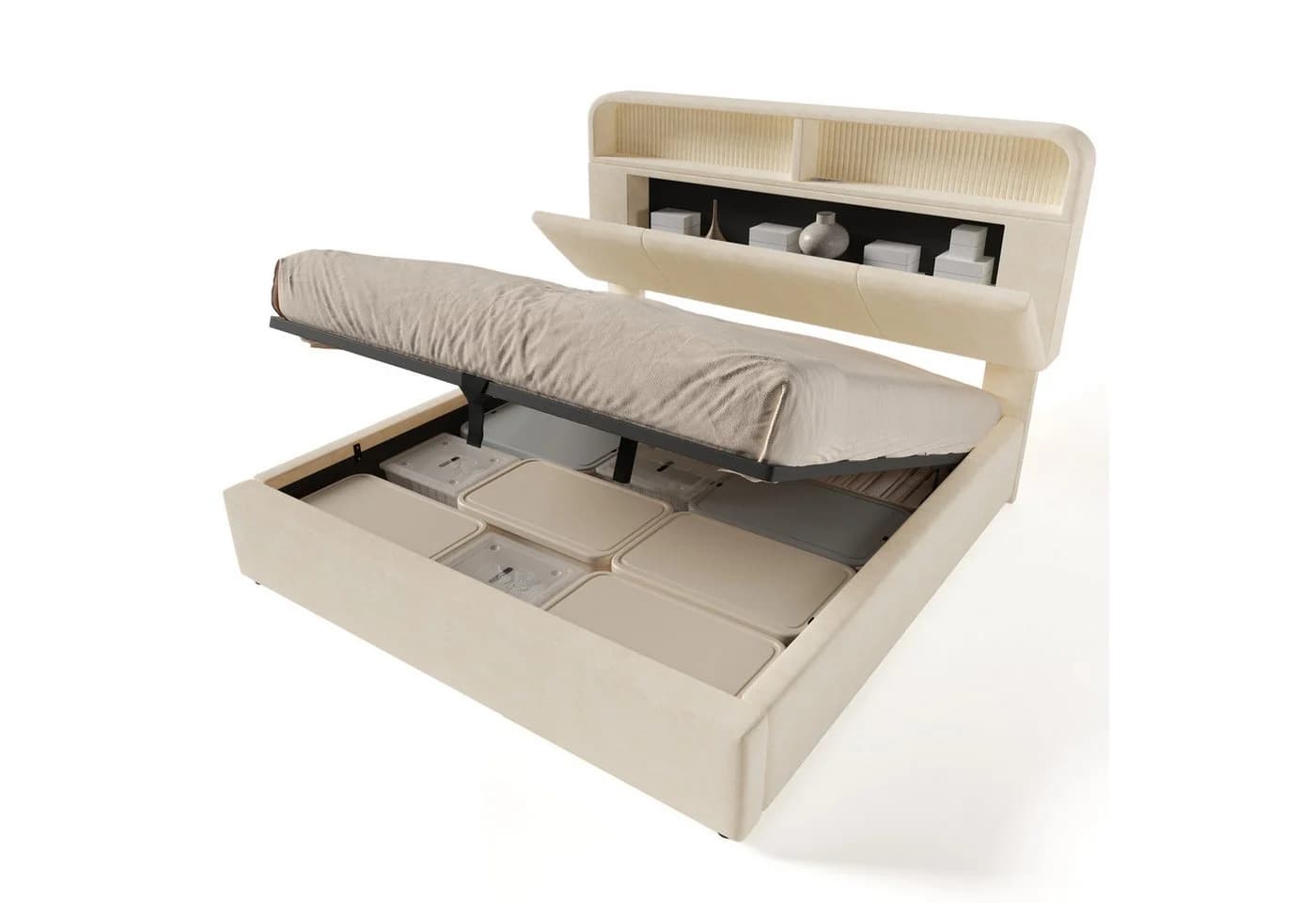 Ulife Stauraumbett Beige mit LED & USB Ladestation - Bild 2