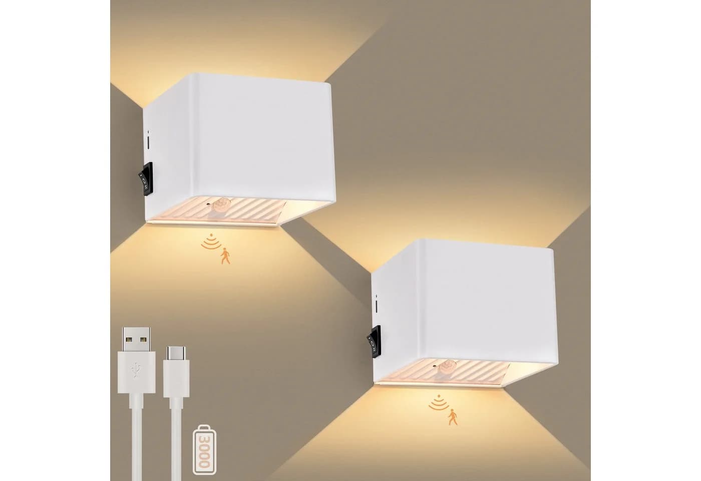 GeyouLux Wandleuchte mit Akku & Bewegungsmelder, 5W 3000K LED, Schwarz/Weiß - Bild 2