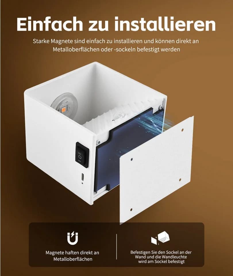 GeyouLux Wandleuchte mit Akku & Bewegungsmelder, 5W 3000K LED, Schwarz/Weiß - Bild 5
