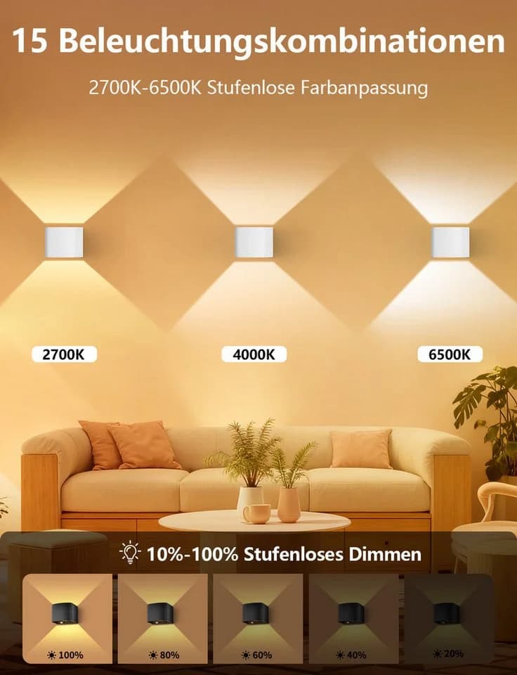 GeyouLux Wandleuchte 5000mAh Aufladbar Schwarz/Weiß LED-Lampe mit Bewegungsmelder - Bild 5