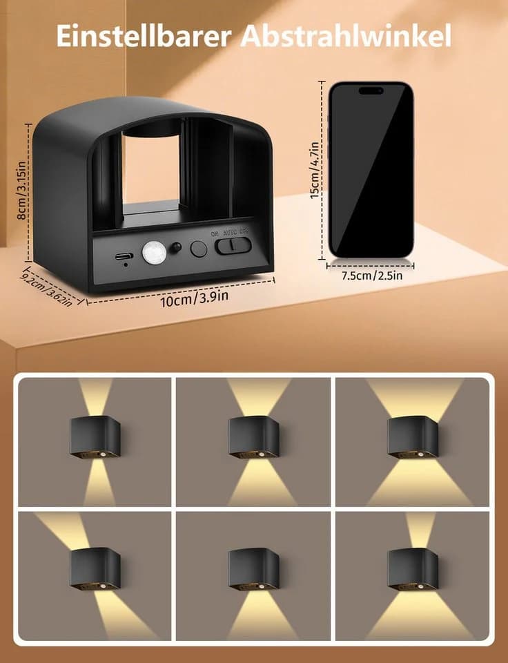 GeyouLux Wandleuchte 5000mAh Aufladbar LED-Lampe mit Bewegungsmelder