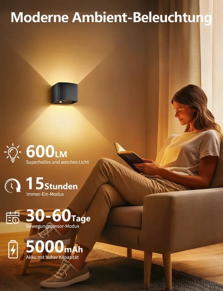 GeyouLux Wandleuchte 5000mAh Aufladbar LED-Lampe mit Bewegungsmelder - Bild 3