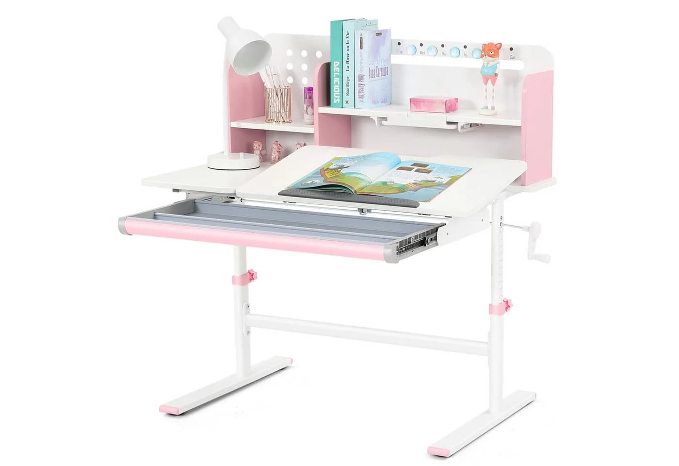 JOYLDIAS Kinderschreibtisch Rosa mit Bücherregal, Schubladen & Haken - Bild 2