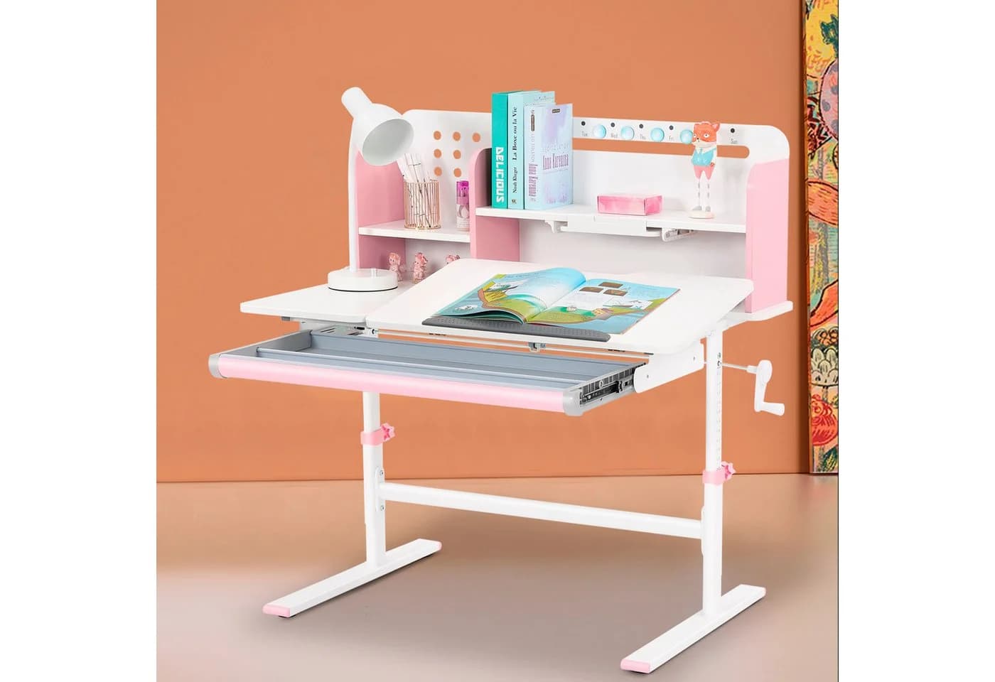 JOYLDIAS Kinderschreibtisch Rosa mit Bücherregal, Schubladen & Haken - Bild 5