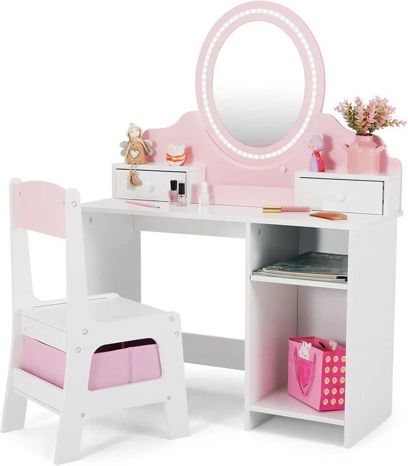JOYLDIAS Schminktisch 2 in 1 Rosa LED-Spiegel Prinzessin Frisiertisch - Bild 2
