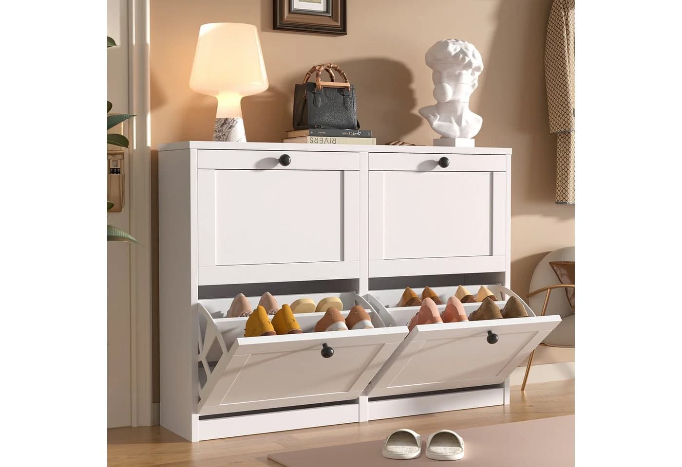 VOWNER Schuhschrank 8 Fächer 4 Klappen Verstellbare Schuhablage - Bild 2