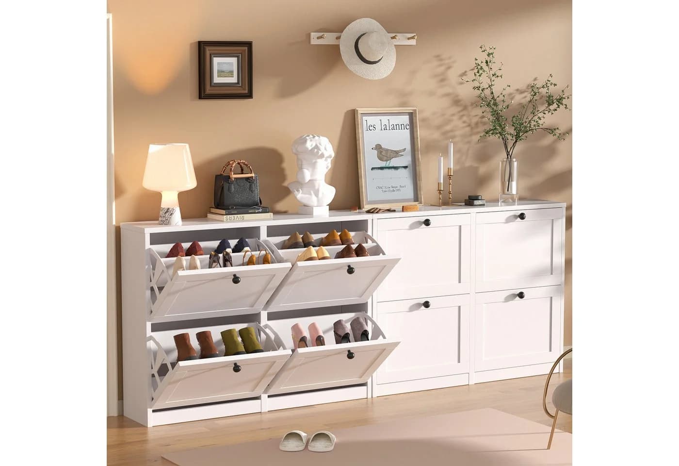 VOWNER Schuhschrank 8 Fächer 4 Klappen Verstellbare Schuhablage - Bild 4