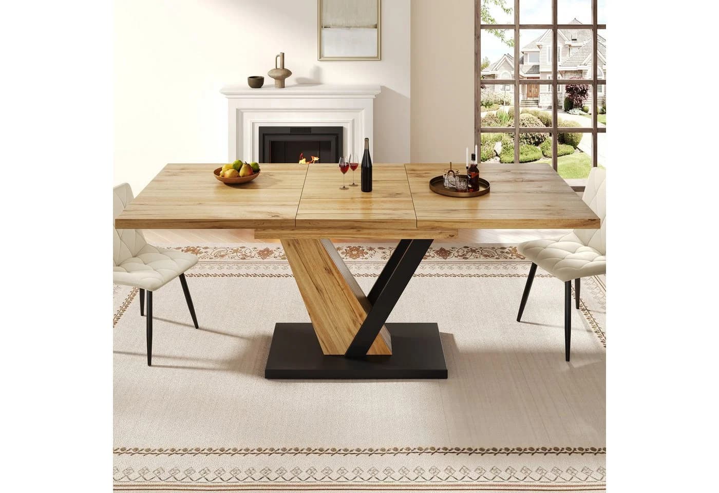 Ulife Ausziehbarer Esstisch MDF Holzmaserung Beige/Schwarz - Bild 4