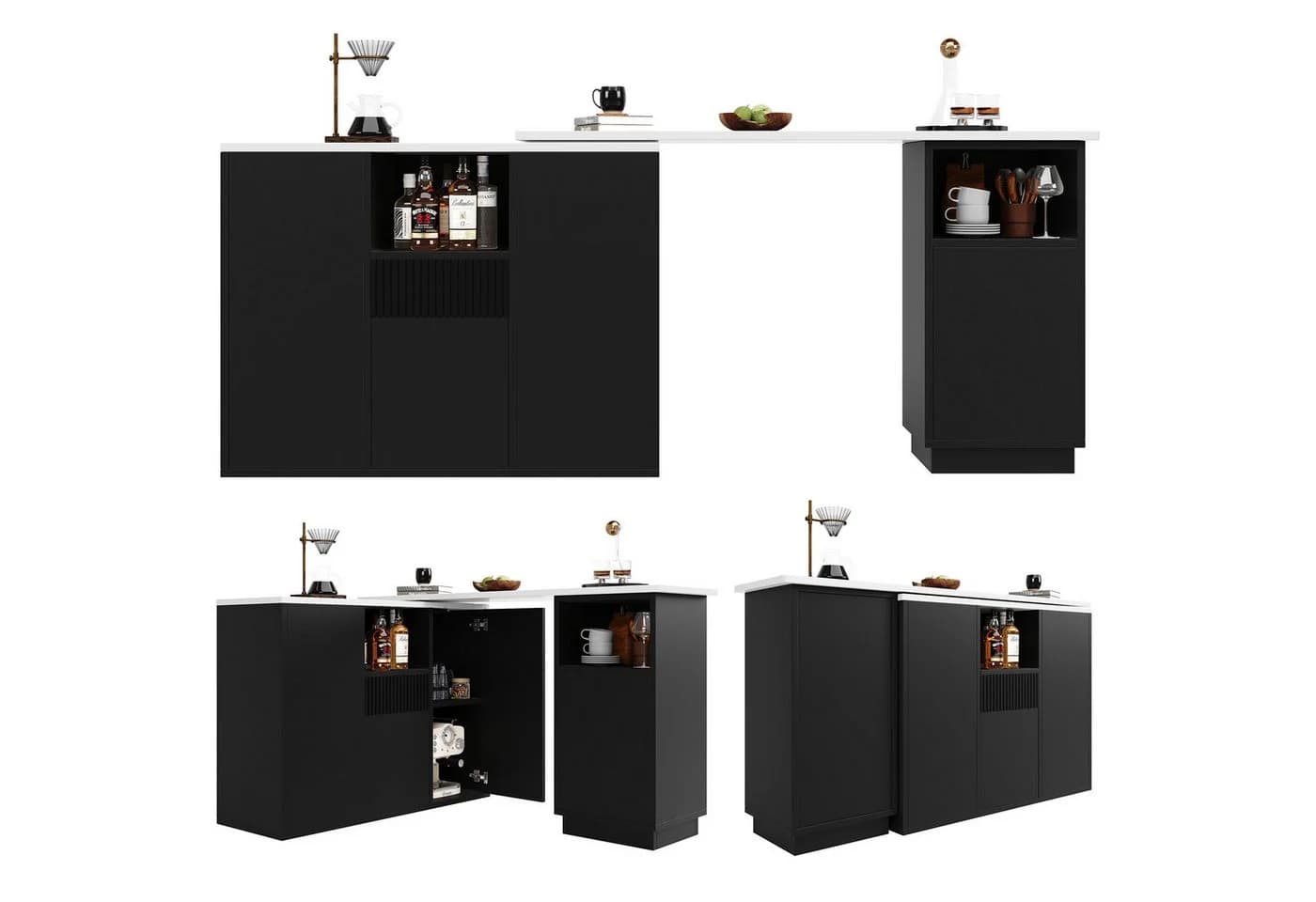 Ulife Bartisch mit Marmor-Arbeitsplatte und offenem Stauraum, 210x30x100,9 cm - Bild 3