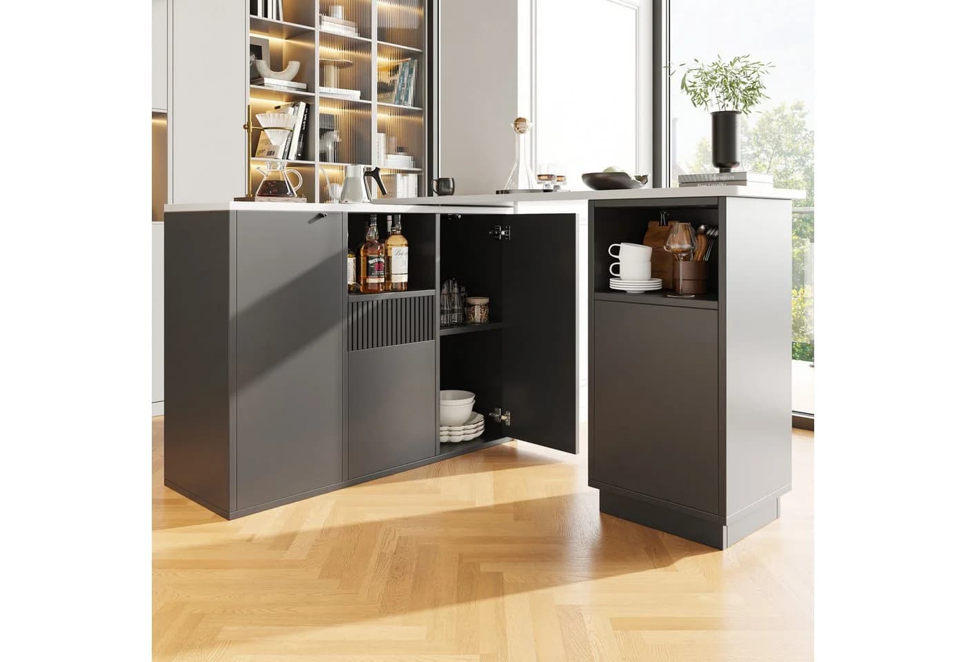 Ulife Bartisch mit Marmor-Arbeitsplatte und offenem Stauraum, 210x30x100,9 cm - Bild 5
