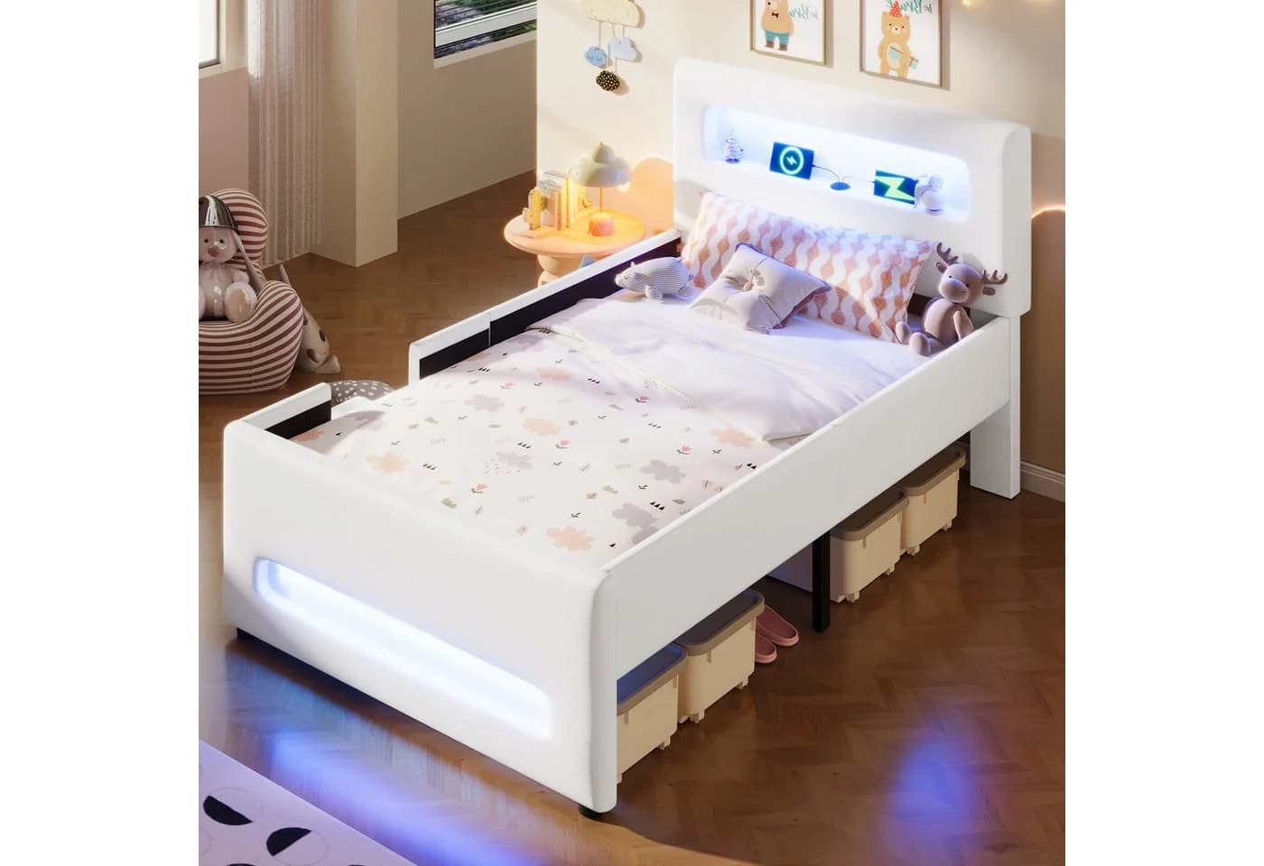 Ulife Polsterbett mit Treppe, Schubladen, LED-Lichtleisten und Aufbewahrungstaschen - Bild 4