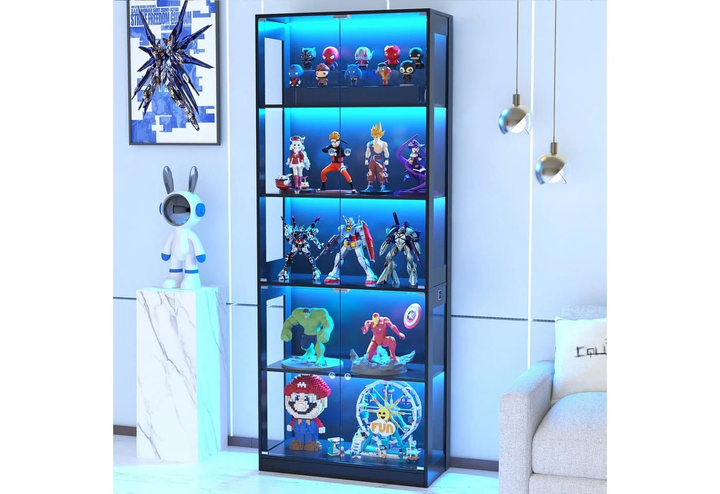 VOWNER Glasvitrine mit 3-Farben-LED - Bewegungssensor 5 Regale - Bild 2