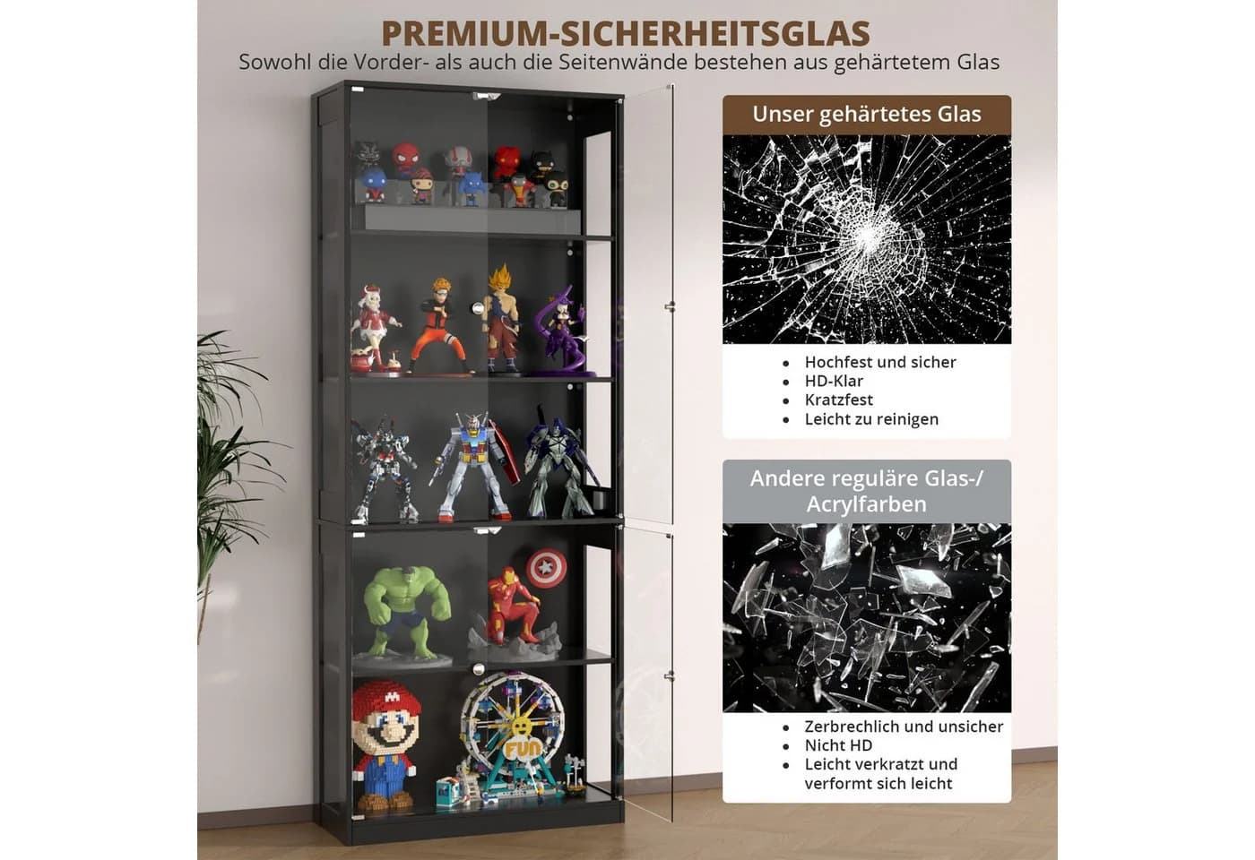 VOWNER Glasvitrine mit 3-Farben-LED - Bewegungssensor 5 Regale - Bild 3