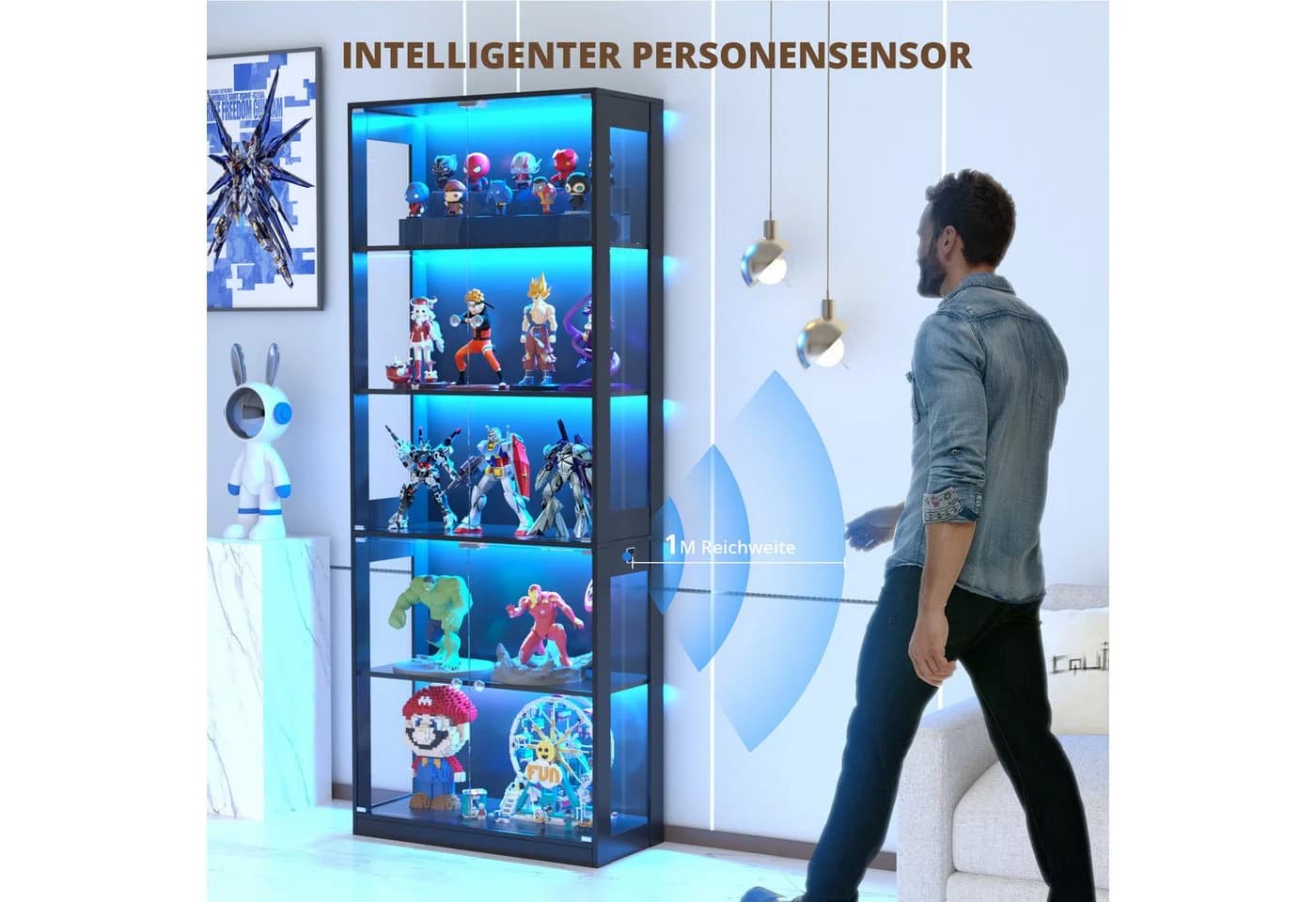 VOWNER Glasvitrine mit 3-Farben-LED - Bewegungssensor 5 Regale - Bild 5