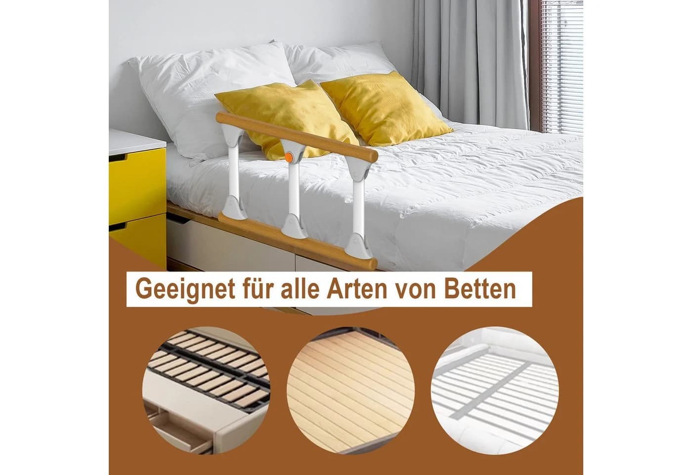 HEUFFE Faltbares Bettgitter mit Aufstehhilfe & Rausfallschutz Holz - Bild 5