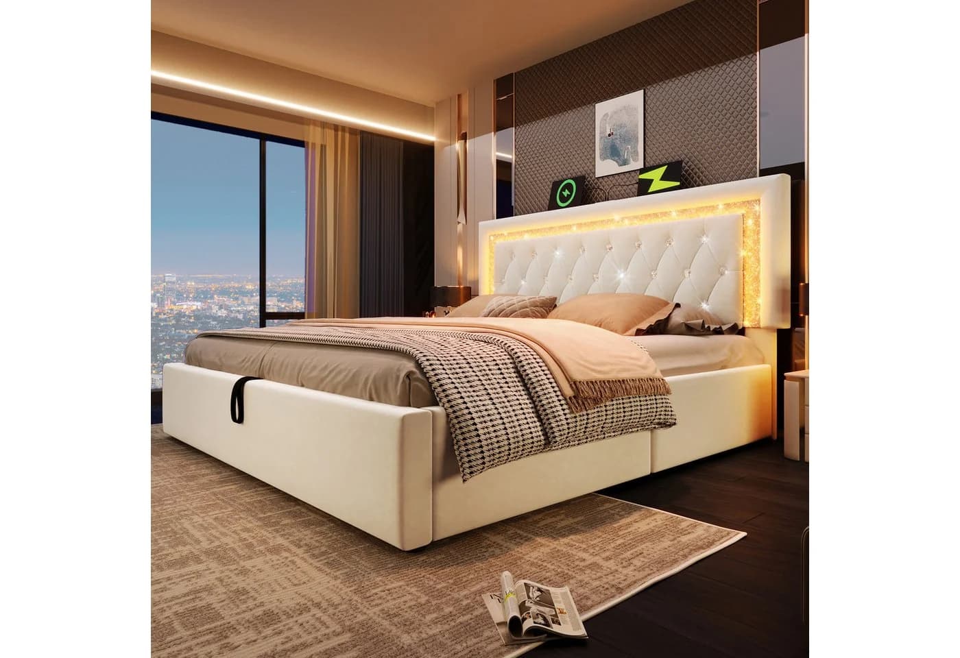 Ulife Polsterbett mit LED & USB Ladeanschluss Beige Grau - Bild 5