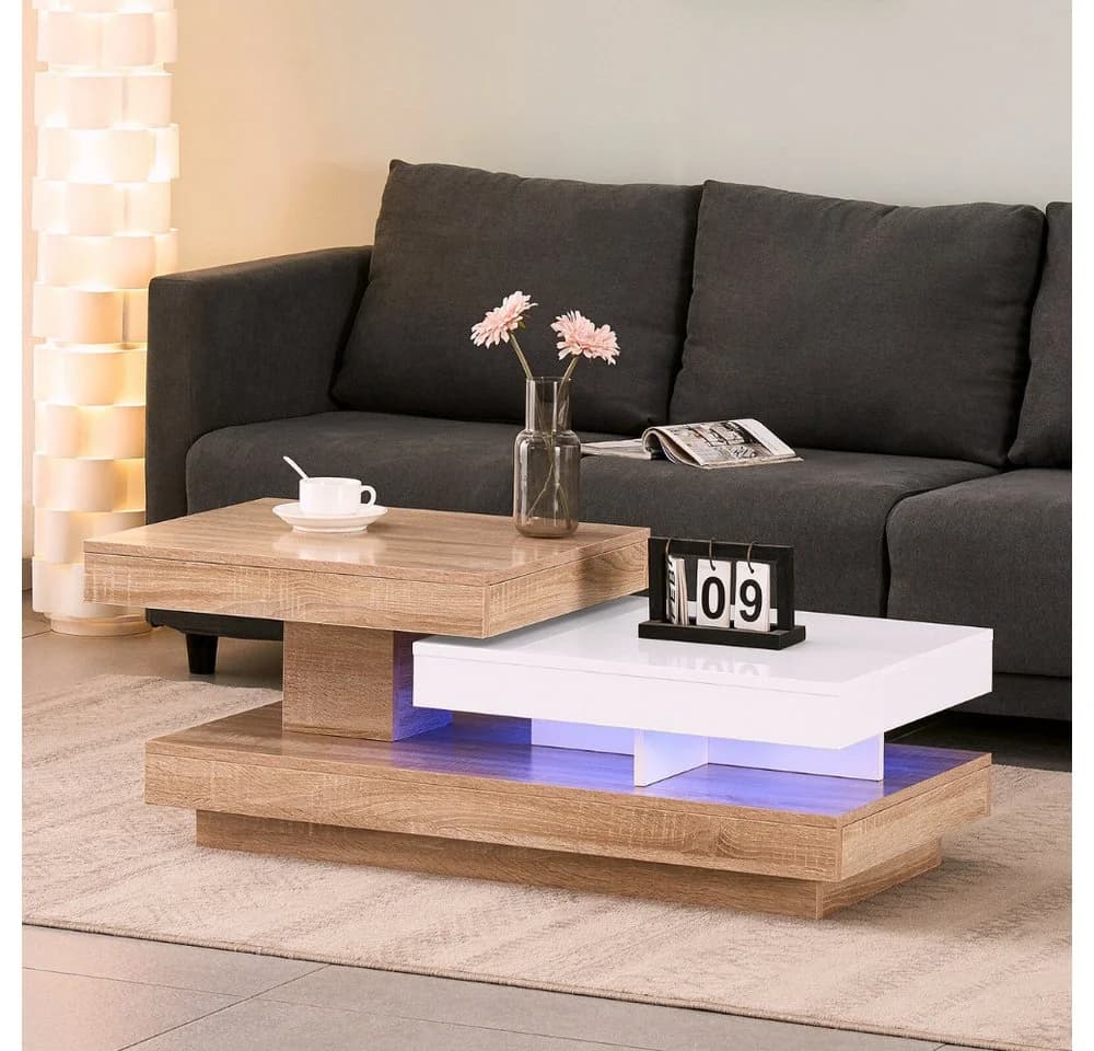 JYMTOM Couchtisch 360° Drehbarer Wohnzimmertisch Weiß - Bild 3