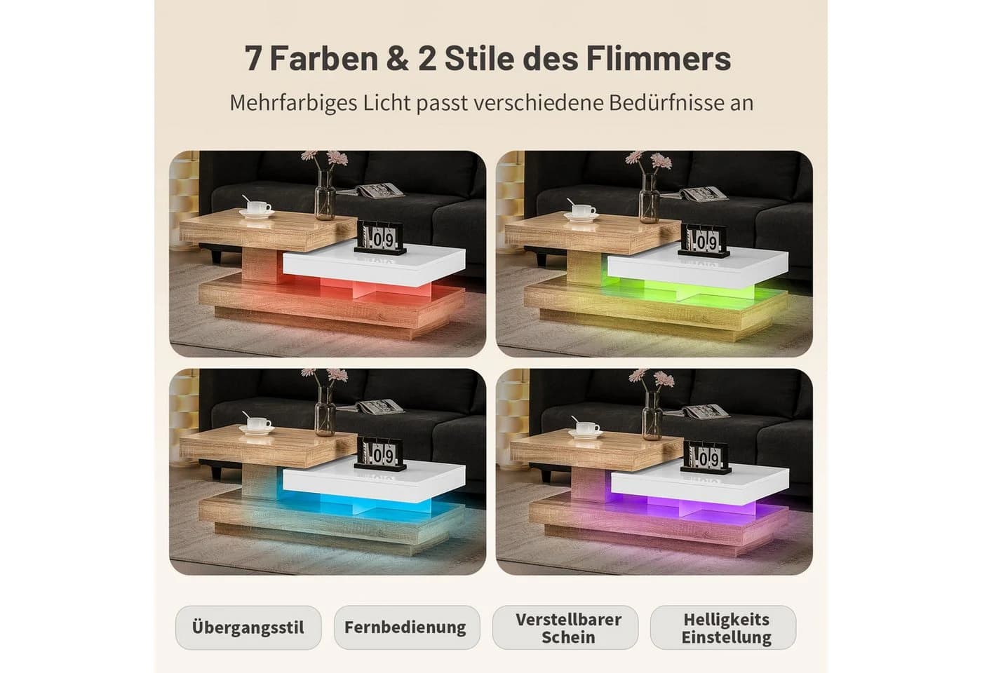 JYMTOM Couchtisch 360° Drehbarer Wohnzimmertisch Weiß - Bild 5