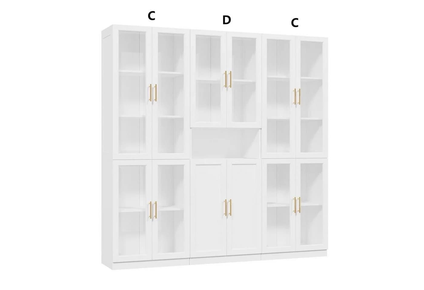 VOWNER Bücherregal mit Glastüren Weiß Gold Modernes Aufbewahrungsvitrinen-Set - Bild 4