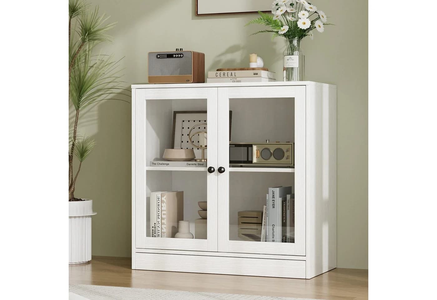 VOWNER Sideboard mit 2 Glastüren – Buffetschrank, Küchenschrank mit Arbeitsplatte - Bild 2