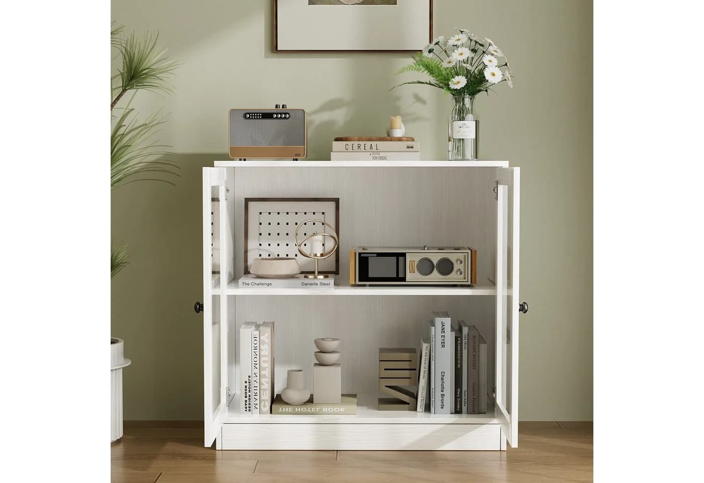 VOWNER Sideboard 2x Weiß mit Glastüren und Arbeitsplatte - Bild 4