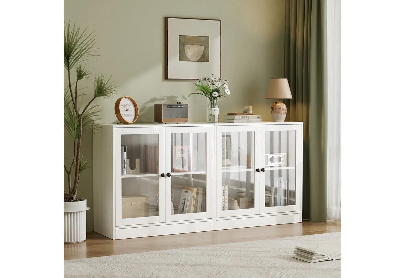 VOWNER Sideboard 2x Weiß mit Glastüren und Arbeitsplatte - Bild 5