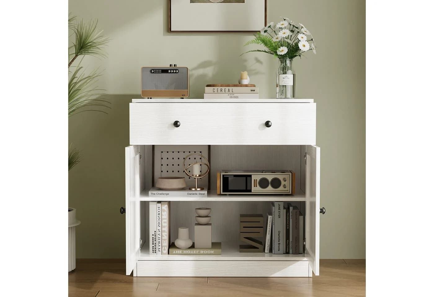VOWNER Sideboard mit Schubladen & 2 Türen, Küchenschrank mit Arbeitsplatte - Bild 4