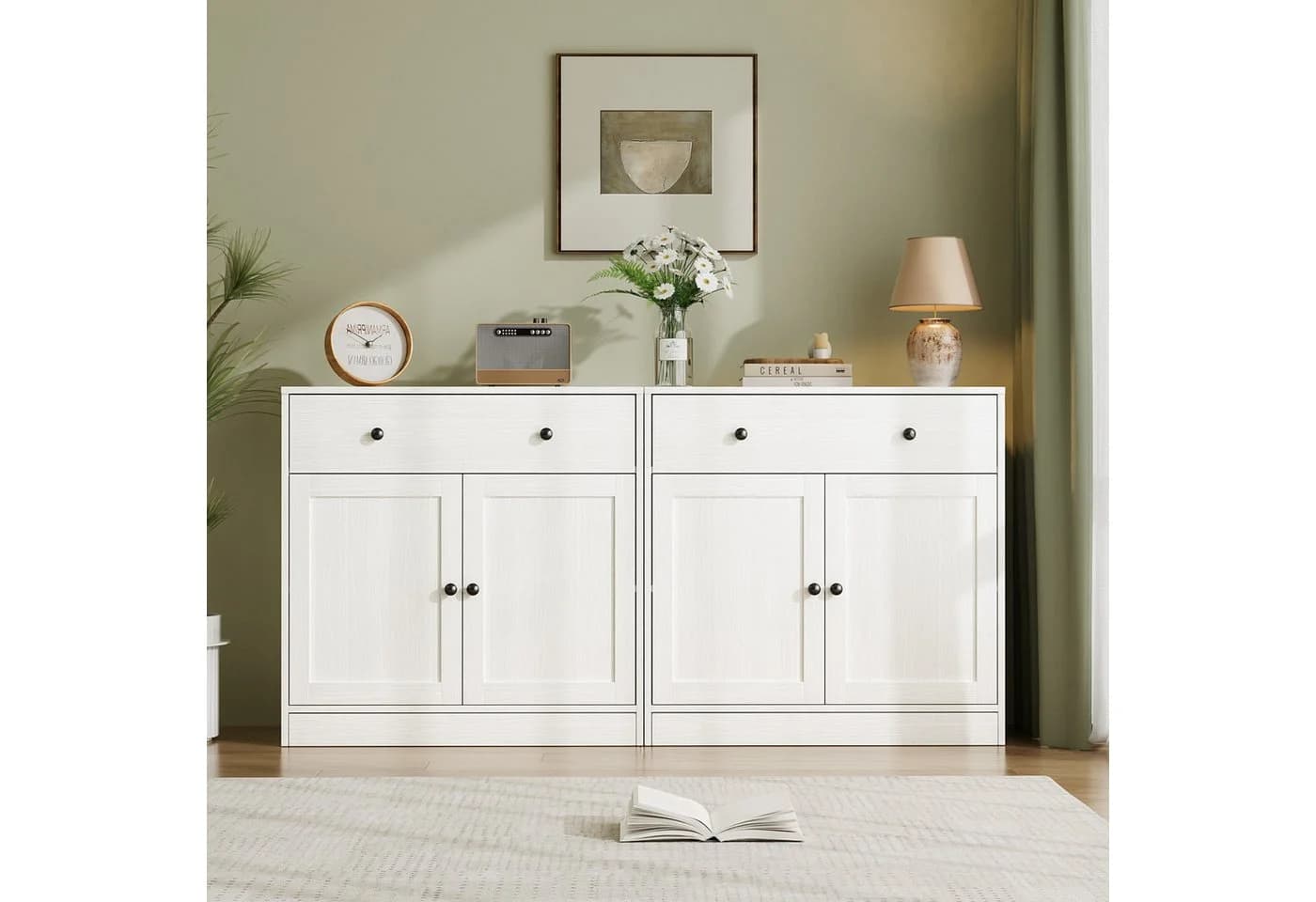 VOWNER Sideboard mit Schubladen & 2 Türen, Küchenschrank mit Arbeitsplatte - Bild 5