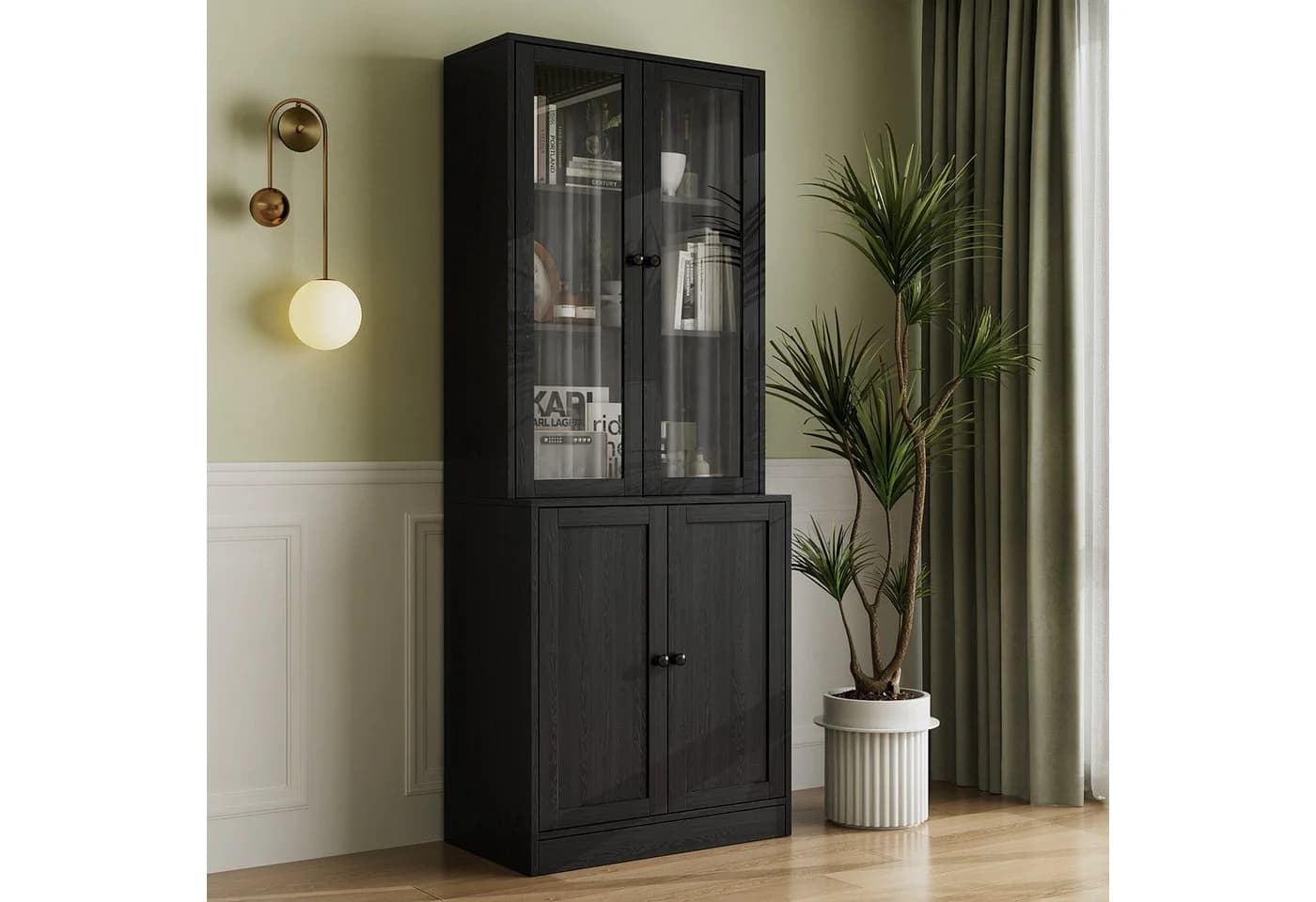 VOWNER Bücherregal Hochschrank mit Glastüren 180 cm - Bild 2