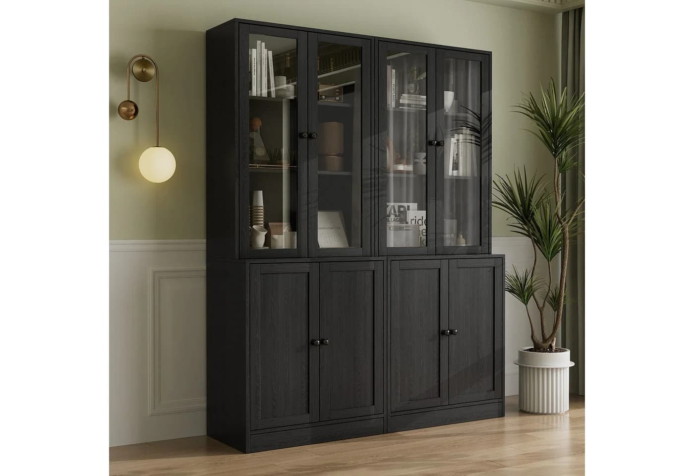 VOWNER Bücherregal Hochschrank mit Glastüren 180 cm - Bild 5