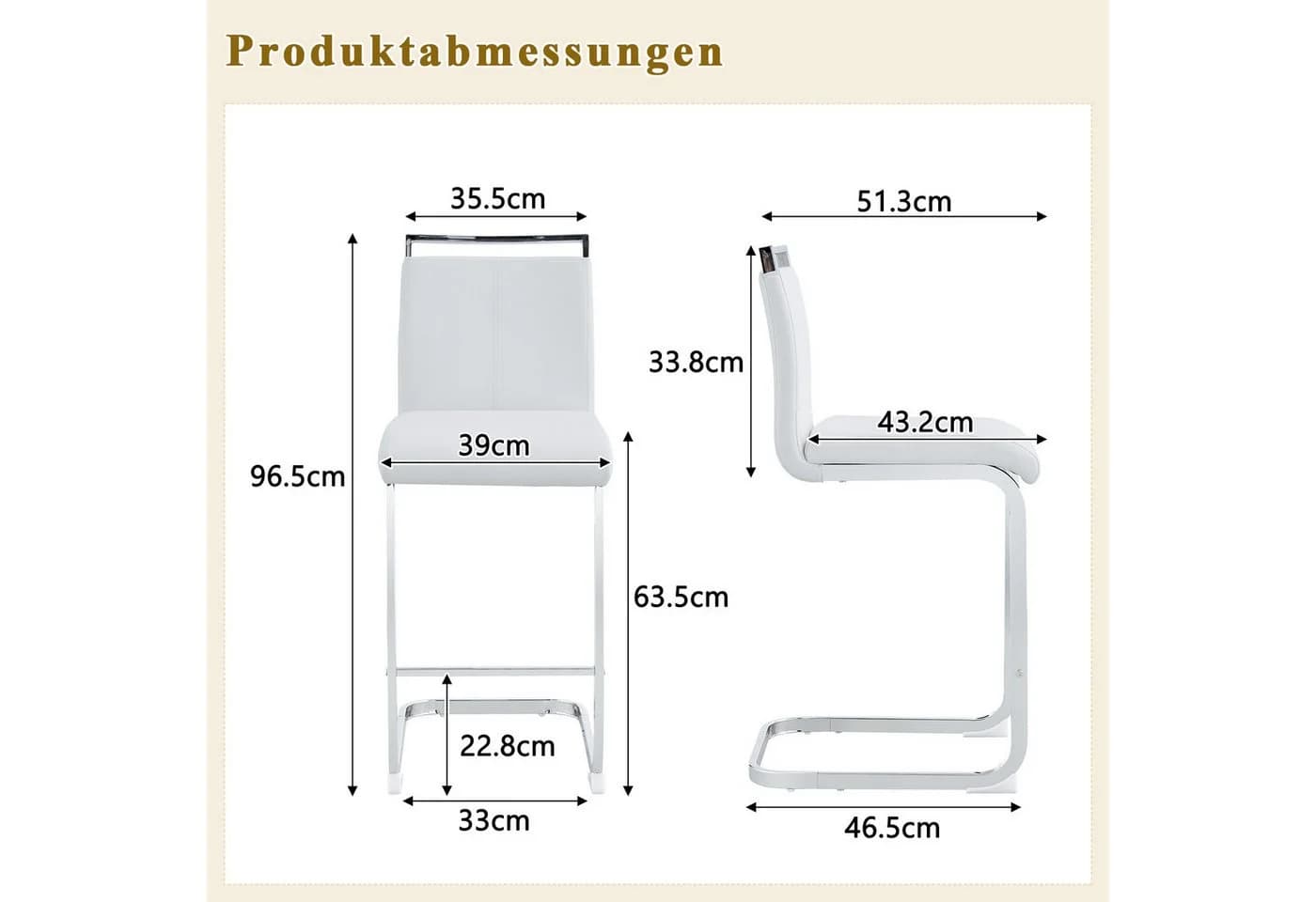 JUFU Barhocker 2er Set Weiß Silber mit Fußstütze