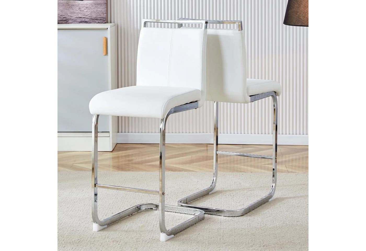 JUFU Barhocker 2er Set Weiß Silber mit Fußstütze - Bild 4