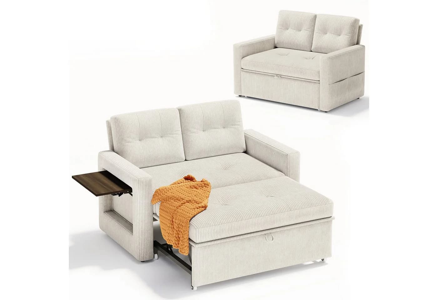 YOUDENOVA 3-in-1 Schlafsofa mit Klapptisch Beige - Bild 2