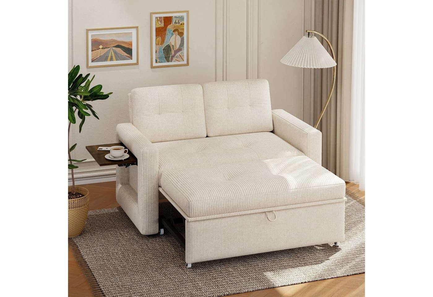 YOUDENOVA 3-in-1 Schlafsofa mit Klapptisch Beige - Bild 3